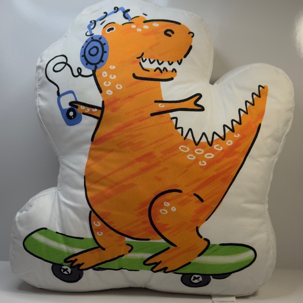 Orange Dinosaur Skateboard Plush Pillow - Kids Toy